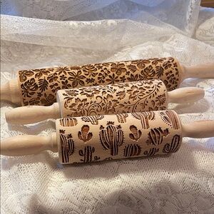 Set of Three Engraved Wooden Rolling Pins